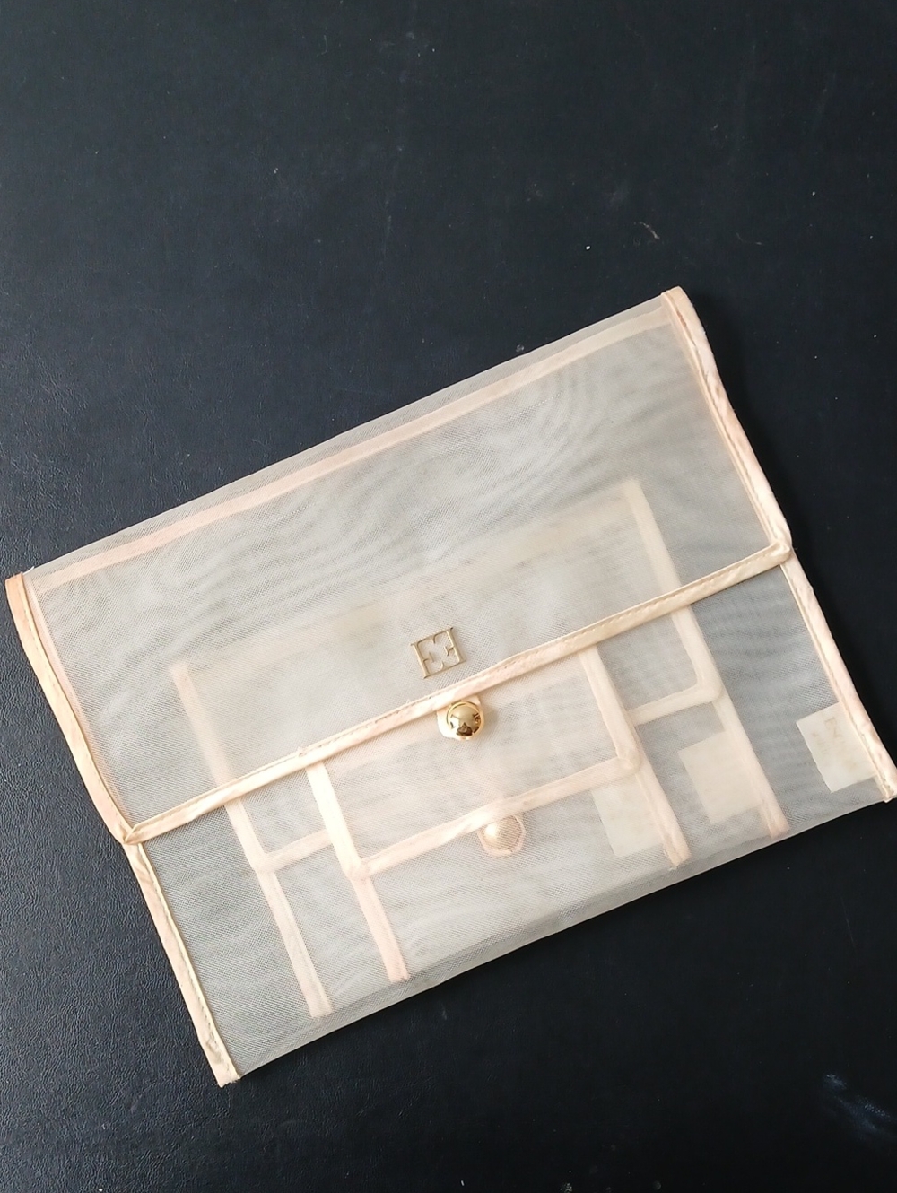 Sheer Mesh Nested Make-up Clutch with Gold Accent